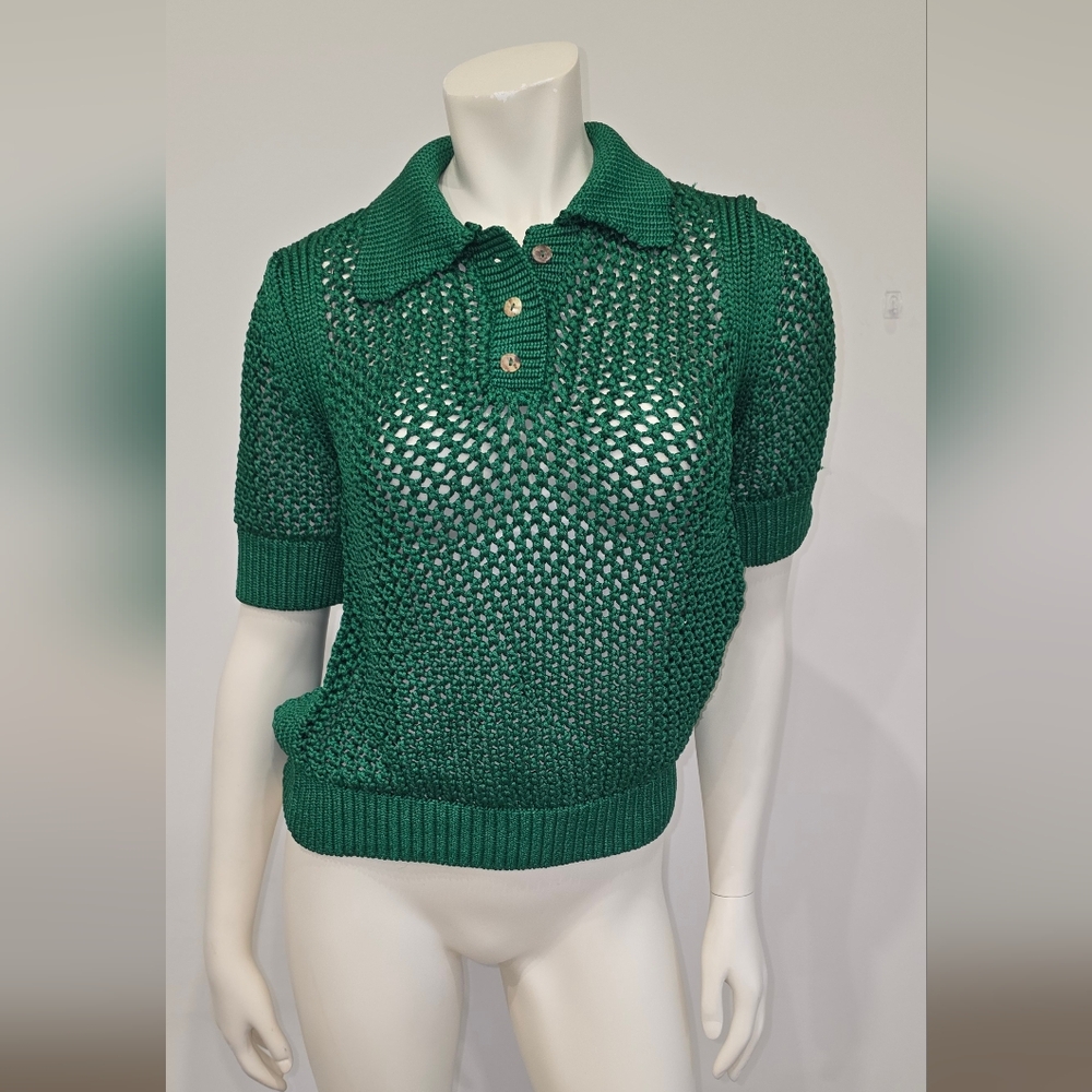 Zara Green Short Sleeve Knit Polo Top S